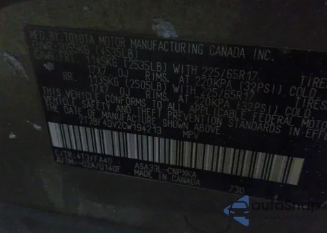 2012 Toyota Rav4 from USA, damaged, VIN 2T3BF4DV2CW194213